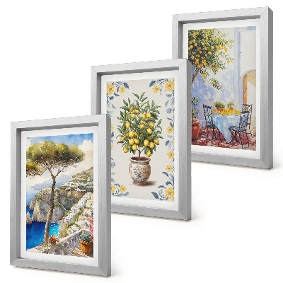 Lot de 3 tableaux Vue sur la mer avec des citronniers, peintures italiennes