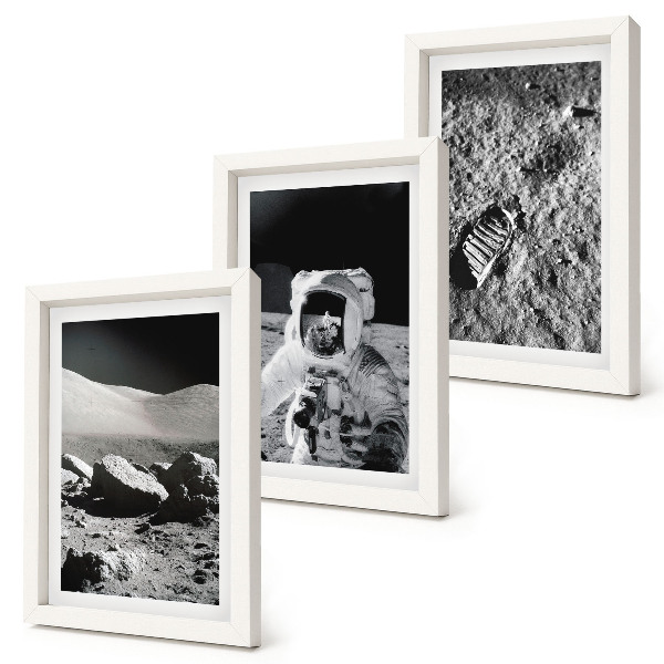 Ensemble de 3 tableaux Photos de la Lune avec un astronaute et une empreinte de pas