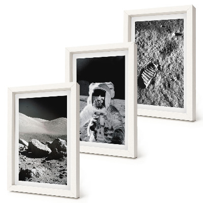 Ensemble de 3 tableaux Photos de la Lune avec un astronaute et une empreinte de pas