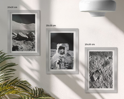 Ensemble de 3 tableaux Photos de la Lune avec un astronaute et une empreinte de pas
