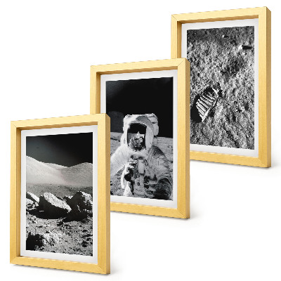Ensemble de 3 tableaux Photos de la Lune avec un astronaute et une empreinte de pas