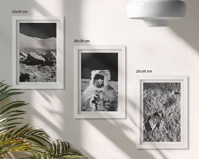 Ensemble de 3 tableaux Photos de la Lune avec un astronaute et une empreinte de pas