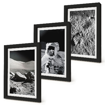 Ensemble de 3 tableaux Photos de la Lune avec un astronaute et une empreinte de pas