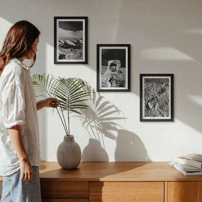 Ensemble de 3 tableaux Photos de la Lune avec un astronaute et une empreinte de pas