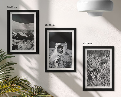 Ensemble de 3 tableaux Photos de la Lune avec un astronaute et une empreinte de pas