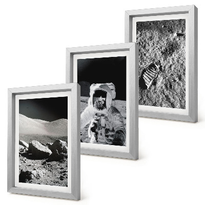 Ensemble de 3 tableaux Photos de la Lune avec un astronaute et une empreinte de pas