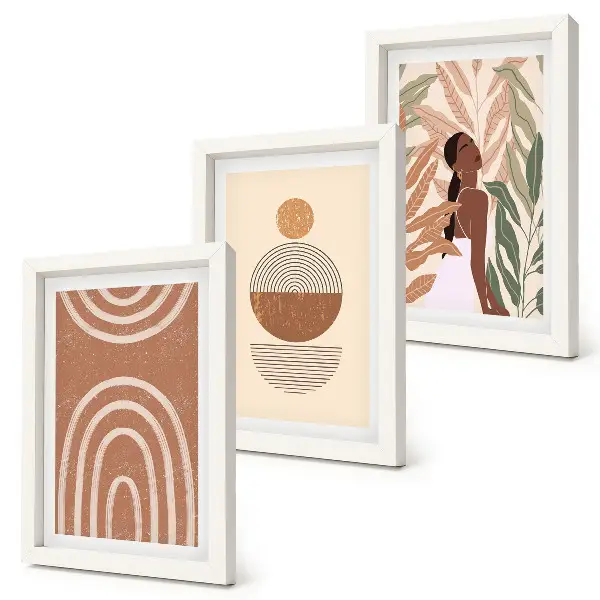 Lot de 3 tableaux avec des motifs élégants végétaux et géométriques