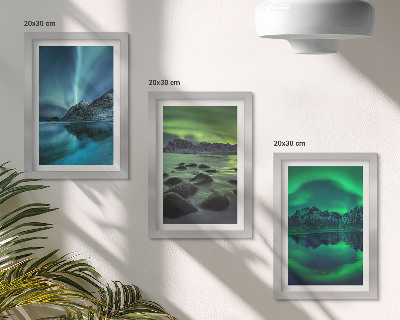 Ensemble de 3 tableaux Paysage d'hiver avec aurores boréales et montagnes