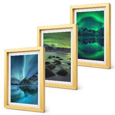 Ensemble de 3 tableaux Paysage d'hiver avec aurores boréales et montagnes