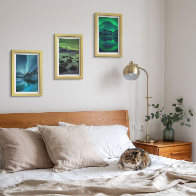 Ensemble de 3 tableaux Paysage d'hiver avec aurores boréales et montagnes