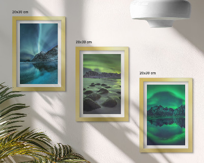 Ensemble de 3 tableaux Paysage d'hiver avec aurores boréales et montagnes