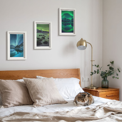 Ensemble de 3 tableaux Paysage d'hiver avec aurores boréales et montagnes