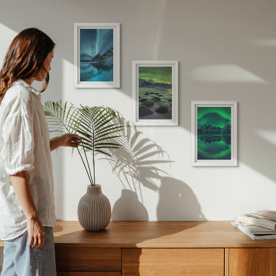 Ensemble de 3 tableaux Paysage d'hiver avec aurores boréales et montagnes