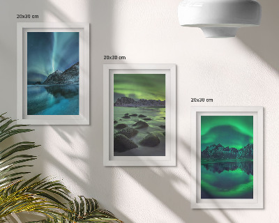 Ensemble de 3 tableaux Paysage d'hiver avec aurores boréales et montagnes