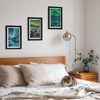 Ensemble de 3 tableaux Paysage d'hiver avec aurores boréales et montagnes
