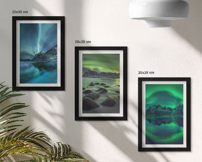 Ensemble de 3 tableaux Paysage d'hiver avec aurores boréales et montagnes