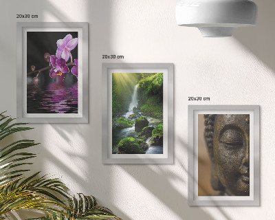 Mur de cadres Fleurs dans une cascade avec des rochers verts Bouddha