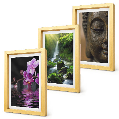 Mur de cadres Fleurs dans une cascade avec des rochers verts Bouddha