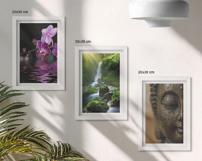 Mur de cadres Fleurs dans une cascade avec des rochers verts Bouddha