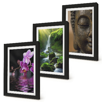 Mur de cadres Fleurs dans une cascade avec des rochers verts Bouddha