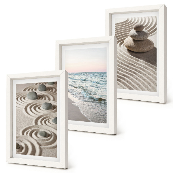 Lot de 3 tableaux Vagues calmes de sable et d'eau avec des galets sur la plage