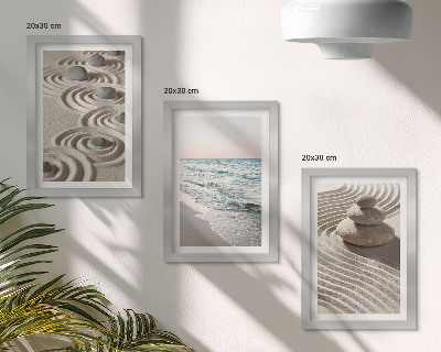Lot de 3 tableaux Vagues calmes de sable et d'eau avec des galets sur la plage