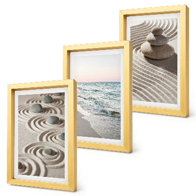 Lot de 3 tableaux Vagues calmes de sable et d'eau avec des galets sur la plage