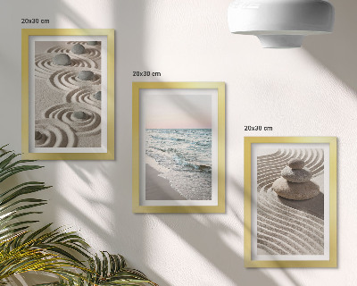 Lot de 3 tableaux Vagues calmes de sable et d'eau avec des galets sur la plage