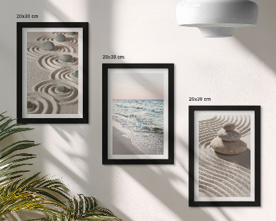 Lot de 3 tableaux Vagues calmes de sable et d'eau avec des galets sur la plage