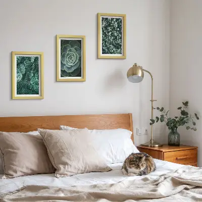 Ensemble de 3 tableaux représentant des feuilles vertes de plantes succulentes et des brindilles délicates