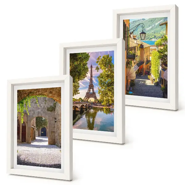 Lot de 3 tableaux représentant de belles rues, une architecture historique et la tour Eiffel