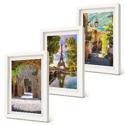 Lot de 3 tableaux représentant de belles rues, une architecture historique et la tour Eiffel