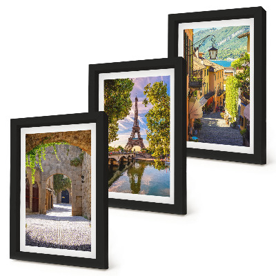 Lot de 3 tableaux De belles rues, une architecture historique, la tour Eiffel
