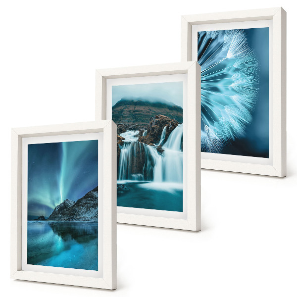 Ensemble de 3 tableaux Paysages d'hiver avec cascades et aurores boréales