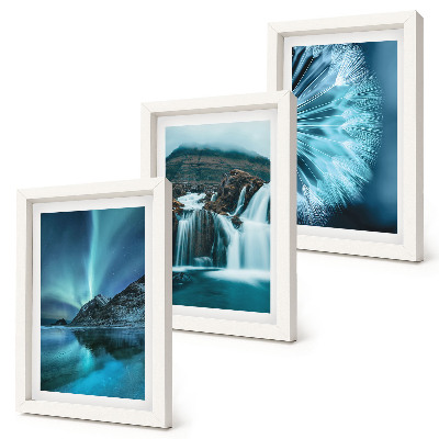 Ensemble de 3 tableaux Paysages d'hiver avec cascades et aurores boréales