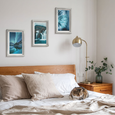 Ensemble de 3 tableaux Paysages d'hiver avec cascades et aurores boréales