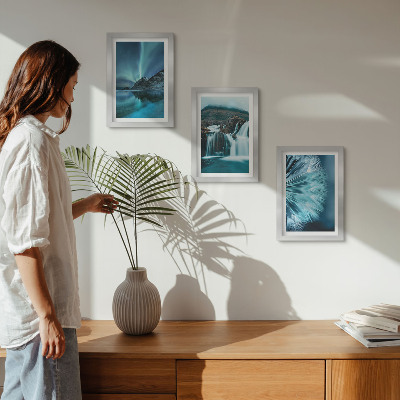 Ensemble de 3 tableaux Paysages d'hiver avec cascades et aurores boréales