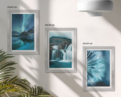 Ensemble de 3 tableaux Paysages d'hiver avec cascades et aurores boréales