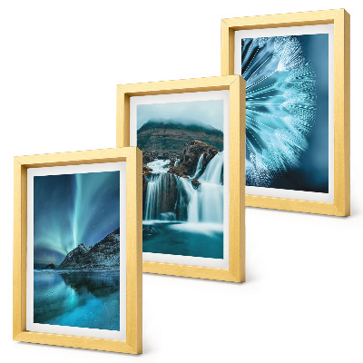 Ensemble de 3 tableaux Paysages d'hiver avec cascades et aurores boréales