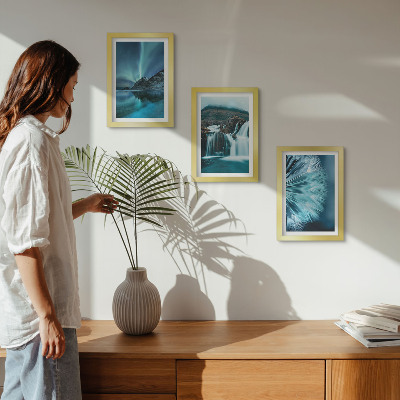 Ensemble de 3 tableaux Paysages d'hiver avec cascades et aurores boréales