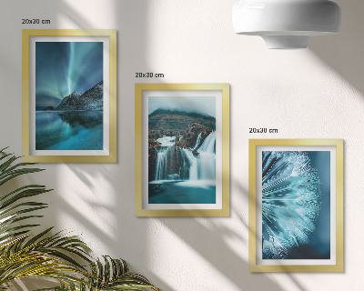 Ensemble de 3 tableaux Paysages d'hiver avec cascades et aurores boréales
