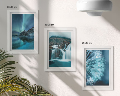 Ensemble de 3 tableaux Paysages d'hiver avec cascades et aurores boréales