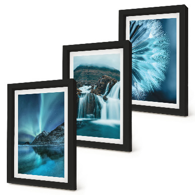 Ensemble de 3 tableaux Paysages d'hiver avec cascades et aurores boréales