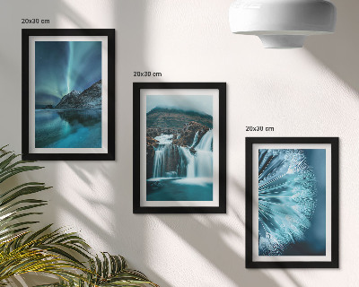 Ensemble de 3 tableaux Paysages d'hiver avec cascades et aurores boréales