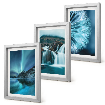 Ensemble de 3 tableaux Paysages d'hiver avec cascades et aurores boréales