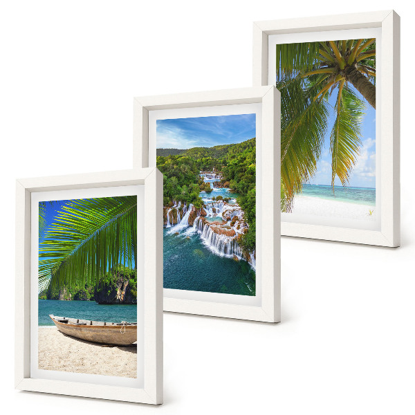 Mur de cadres Plage tropicale avec bateau, cascades et palmiers