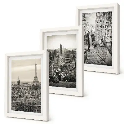Lot de 3 tableaux représentant des vues sur Paris et New York ainsi qu'un charmant escalier