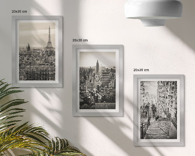Lot de 3 tableaux Vues sur les villes de Paris et New York et charmant escalier