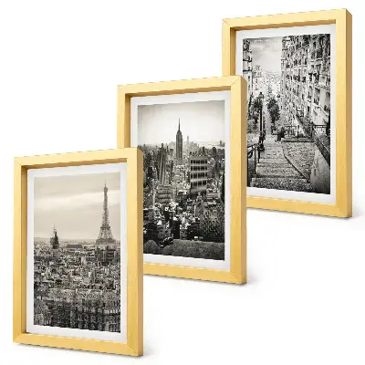 Lot de 3 tableaux représentant des vues sur Paris et New York ainsi qu'un charmant escalier