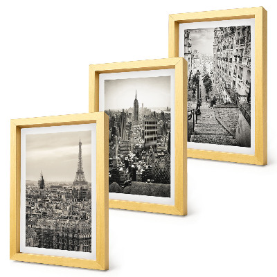 Lot de 3 tableaux Vues sur les villes de Paris et New York et charmant escalier